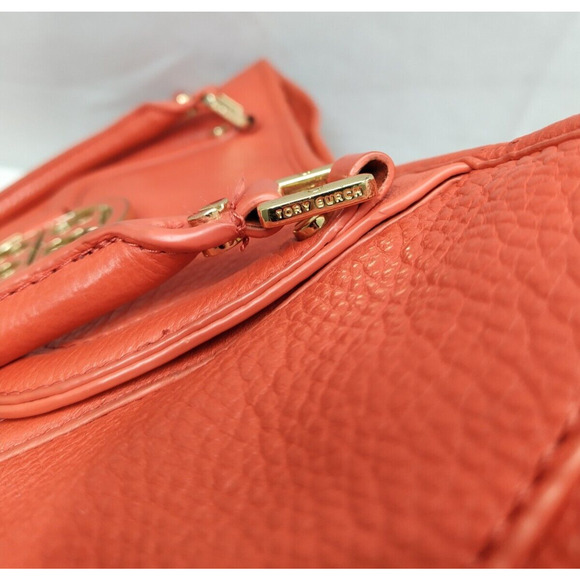 Tory Burch Amanda Red Leather Logo Pockets Satchel Shoulder Bag Purse - Picture 8 of 16